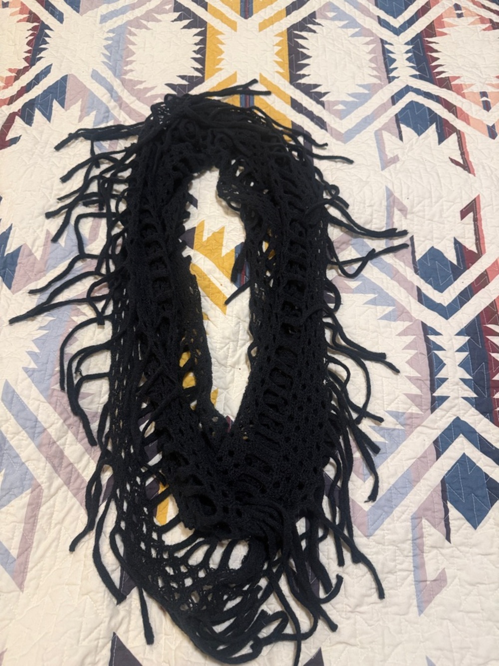 Black Fringe Knit Infinity Scarf
